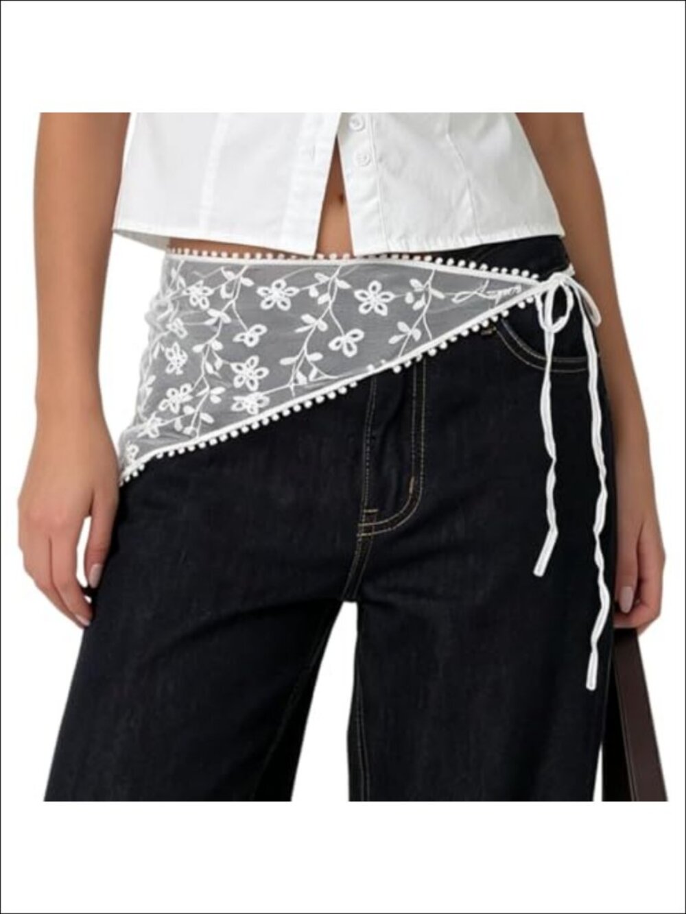 Women's Floral Embroidered Mesh Lace Waist Scarf Sheer Bandana Wrap Belt